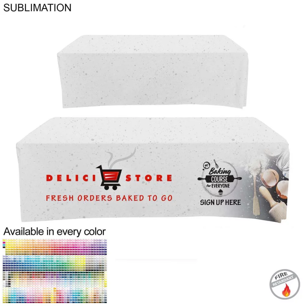 Sublimated Box Style Fitted Tablecloth for 8' Table, 4 sided, Closed back