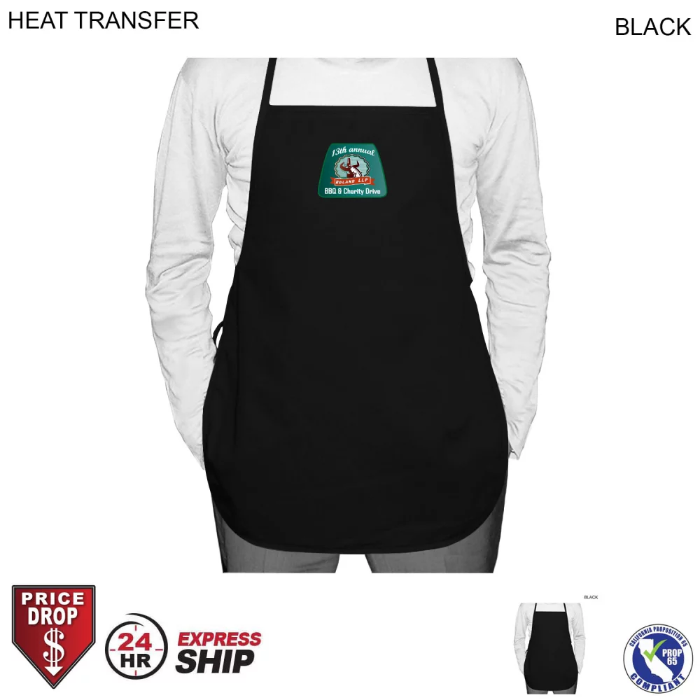 24 Hr Express Ship - Shorter Length Twill Bib Apron in Black, 19x24, No Pockets