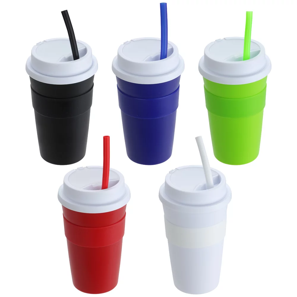 Bistro 14 oz Coffee Cup with Silicone Sleeve + Straw