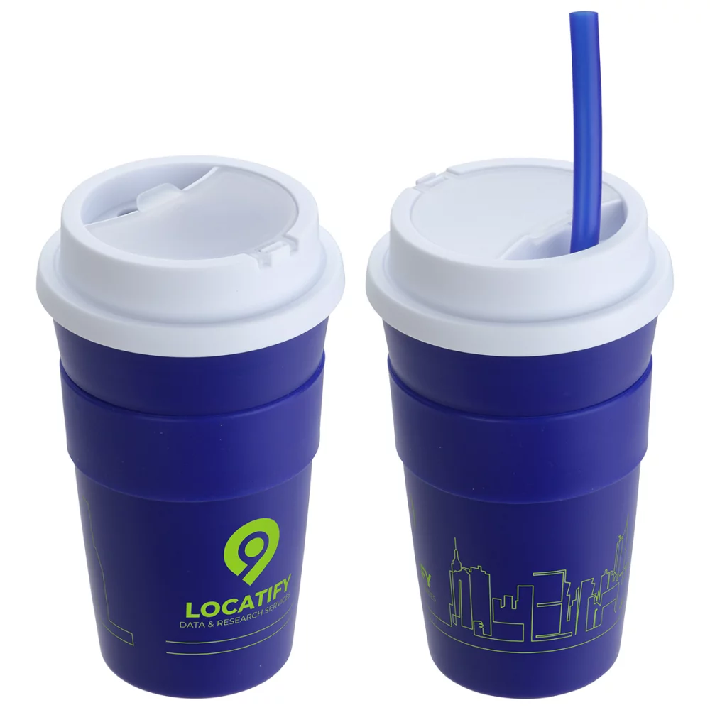 Bistro 14 oz Coffee Cup with Silicone Sleeve + Straw