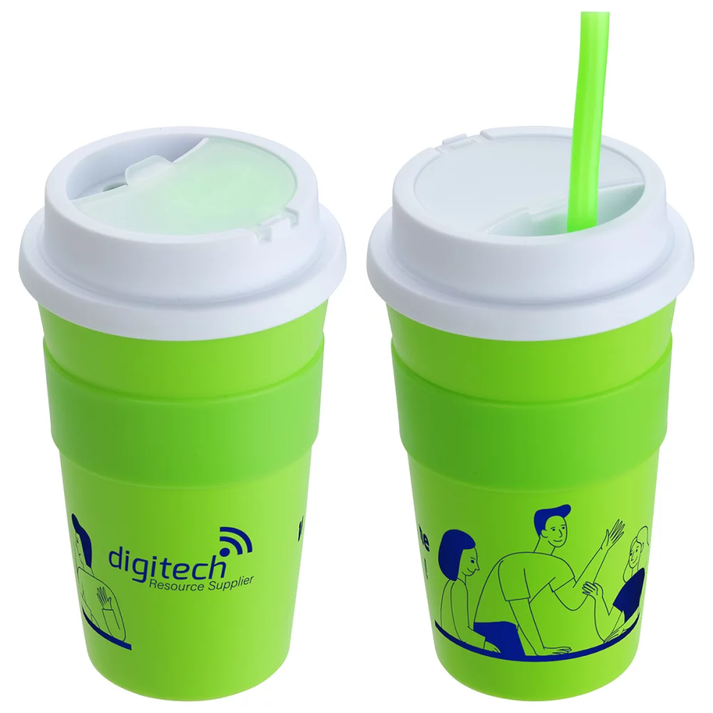 Bistro 14 oz Coffee Cup with Silicone Sleeve + Straw