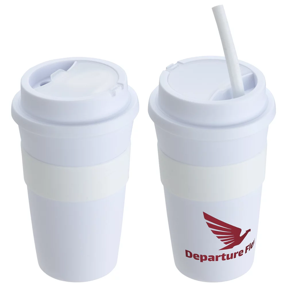 Bistro 14 oz Coffee Cup with Silicone Sleeve + Straw