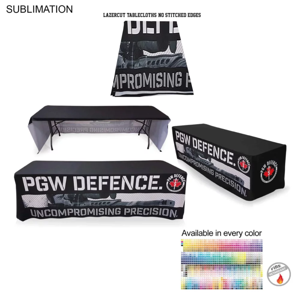 8' LazerCut 3-Sided Sublimated Tablecloth, Drape Style, Open Back