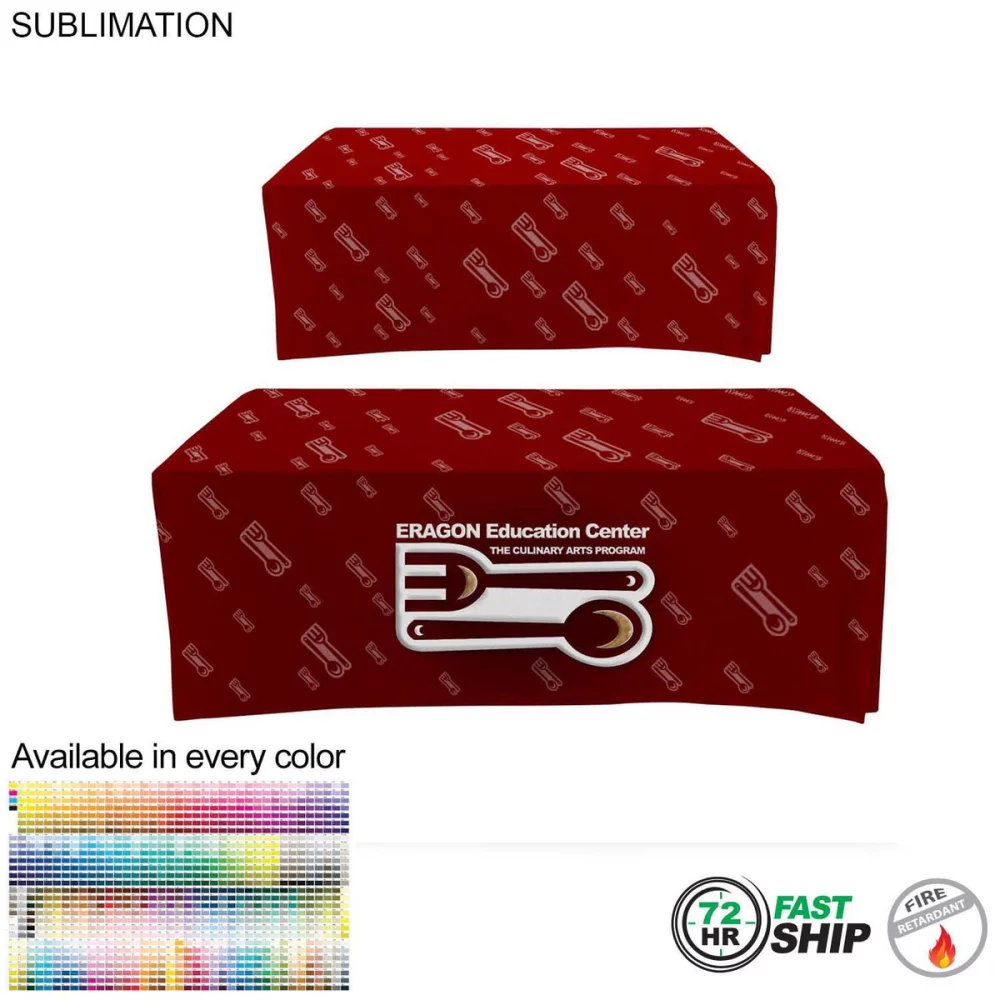 72 Hr Fast Ship - Sublimated Box Style Fitted Tablecloth for 6' Table, 4 sided, Closed Back