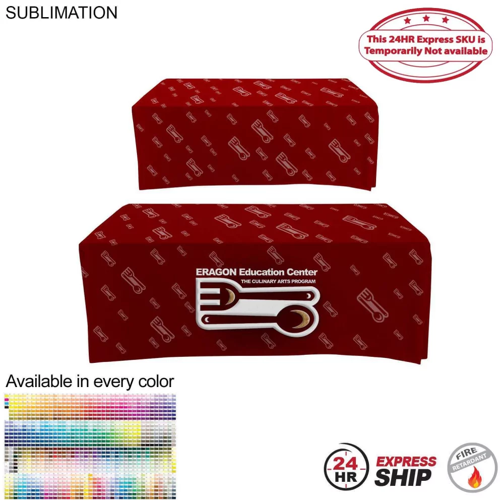 24 Hr Express Ship - Sublimated Box Style Fitted Tablecloth for 6' Table, 4 sided, Closed Back