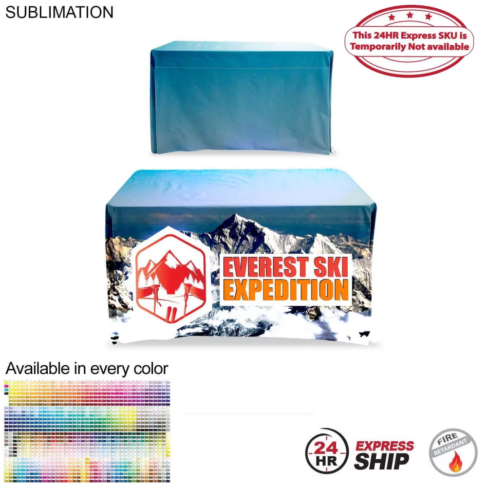 24 Hr Express Ship - Sublimated Table Cloth for 4' table, Drape style, 4 sided, Closed Back