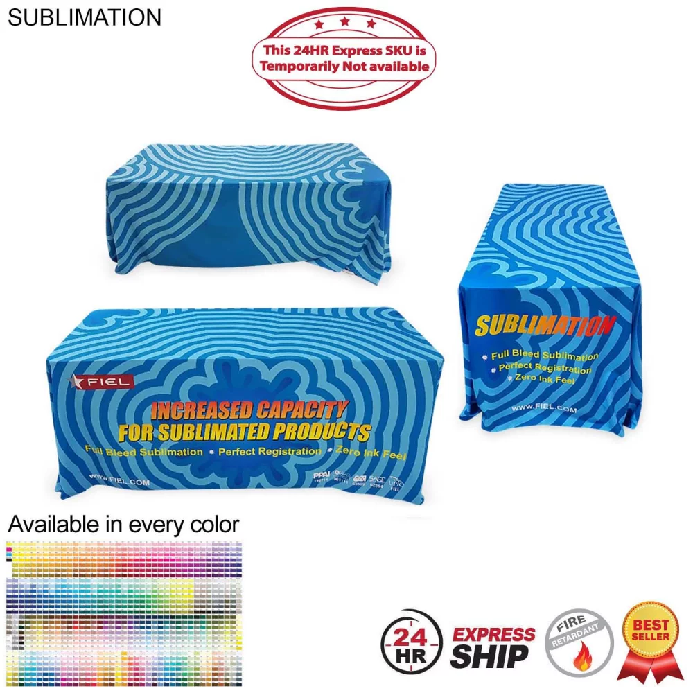24 Hr Express Ship - Sublimated Table Cloth for 6' table, Drape style, 4 sided, Closed Back