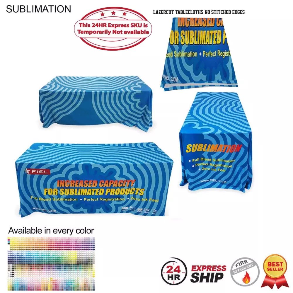 24Hr Express Ship - 6' LazerCut 4-Sided Sublimated Tablecloth, Drape Style, Closed Back