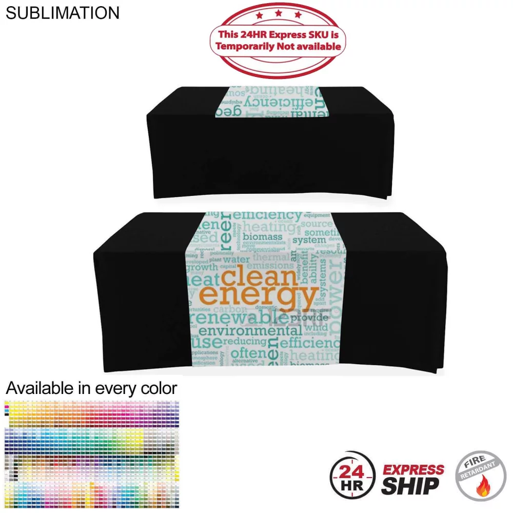 24 Hr Express Ship - Sublimated Table Runner, 30x60, Covers Front and Top of the table