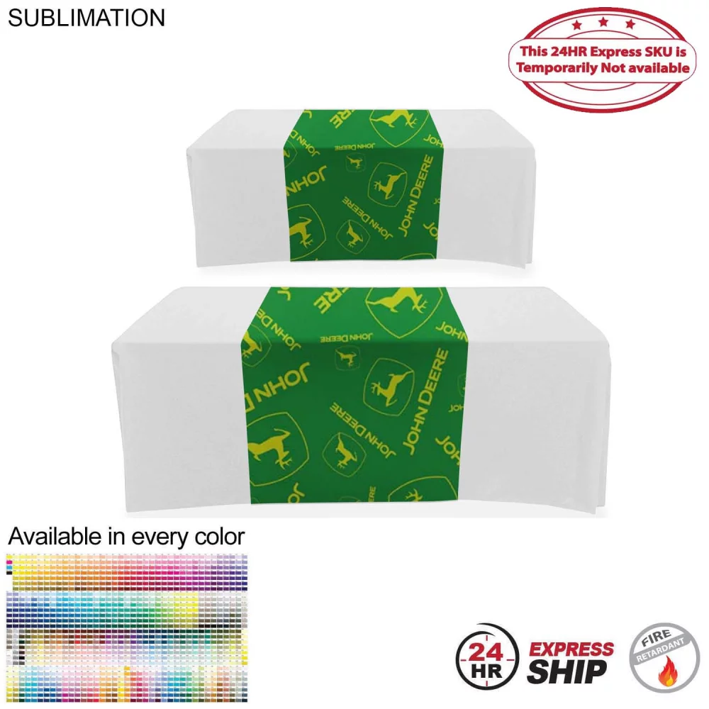 24 Hr Express Ship - Sublimated Table Runner, 30x90, Covers Front, Top and Back