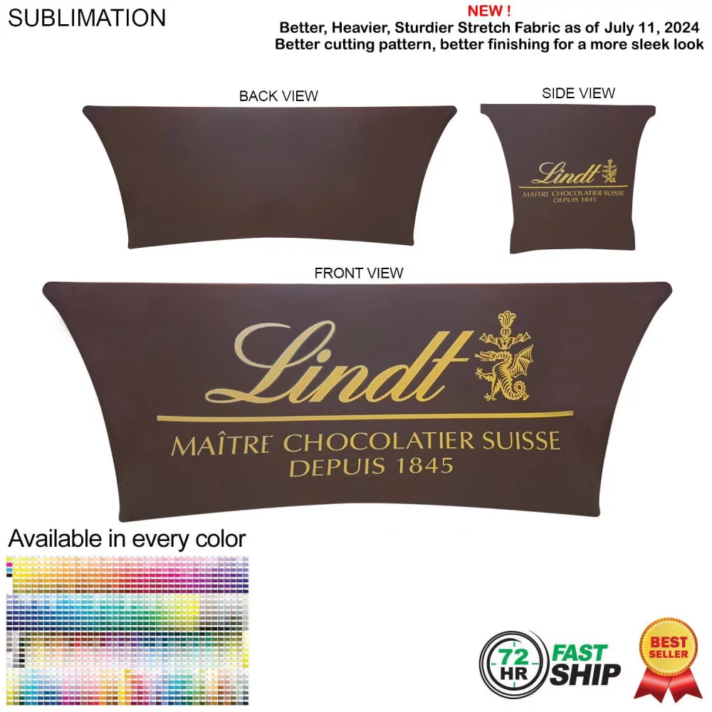 72 Hr Fast Ship - Sublimated Stretch Curved Fit Table Throw for 6ft table, 4 sided, Closed Back