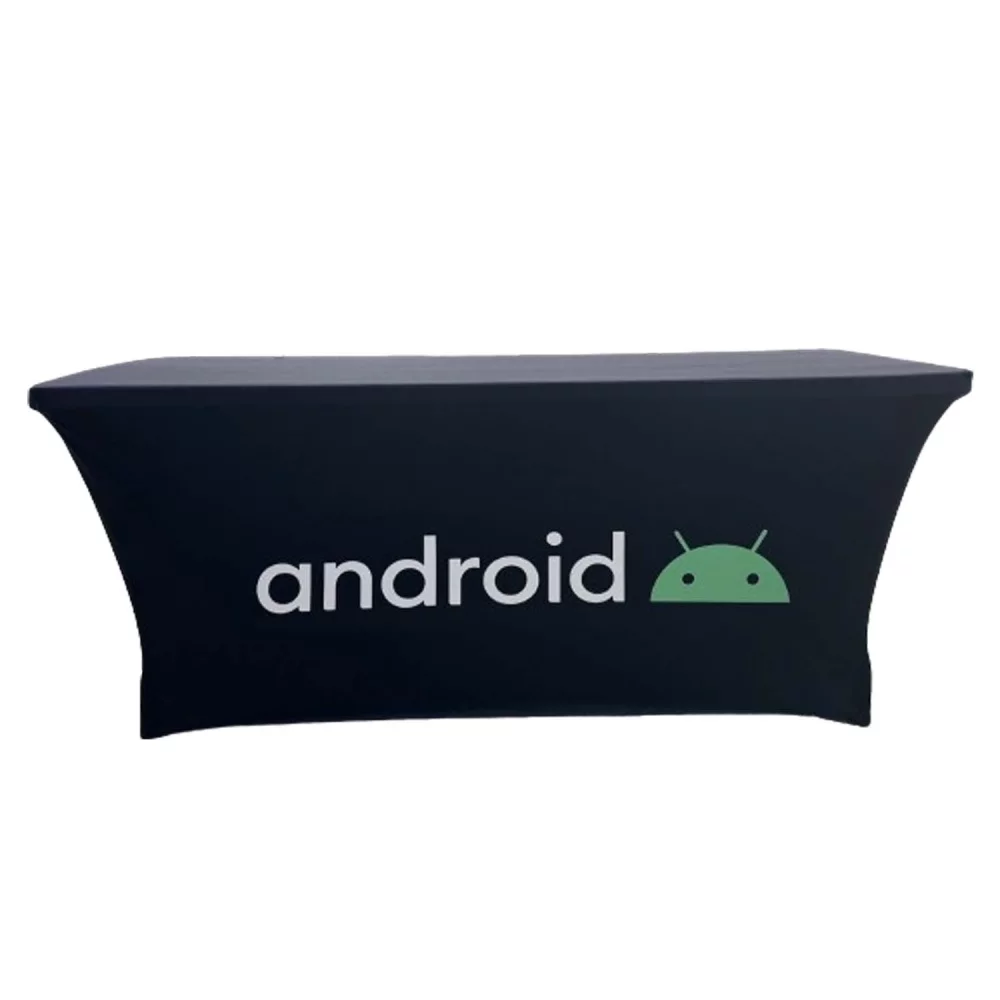 72 Hr Fast Ship - Sublimated Stretch Curved Fit Table Throw for 6ft table, 4 sided, Closed Back