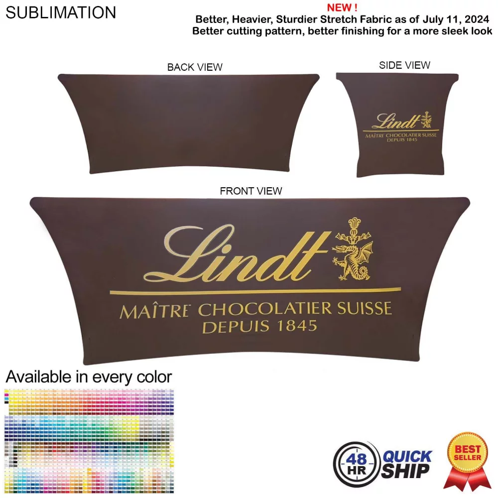 48 Hr Quick Ship - Sublimated Stretch Curved Fit Table Throw for 6ft table, 4 sided, Closed Back