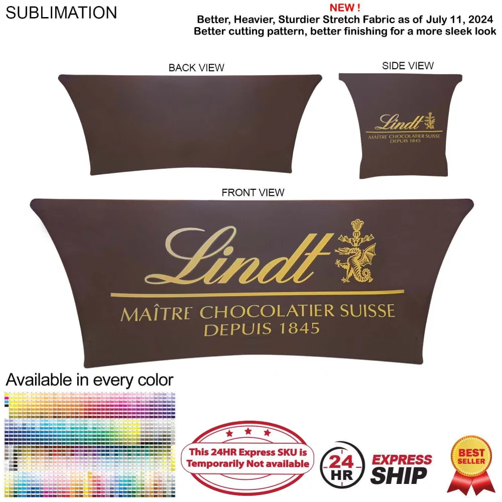 24 Hr Express Ship - Sublimated Stretch Curved Fit Table Throw for 6ft table, 4 sided, Closed Back