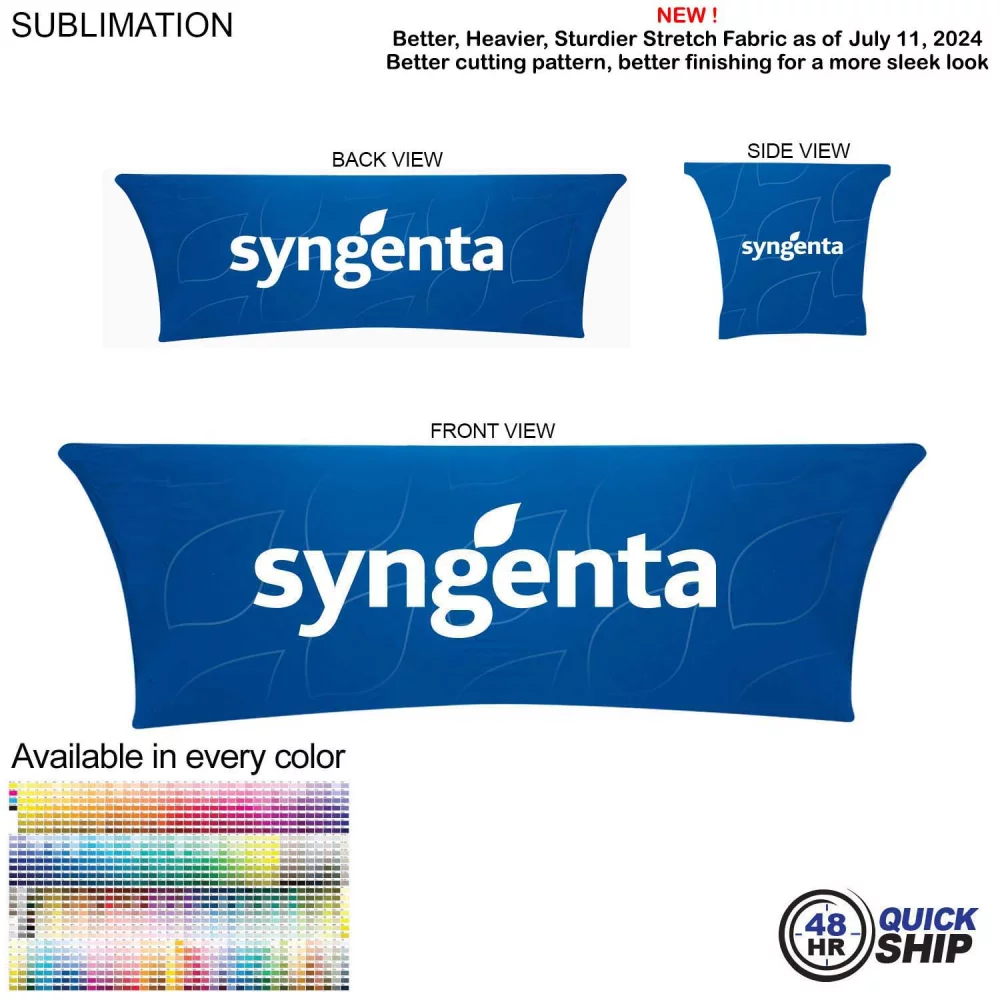 48 Hr Quick Ship - Sublimated Stretch Curved Fit Table Throw for 8ft table, 4 sided, Closed back