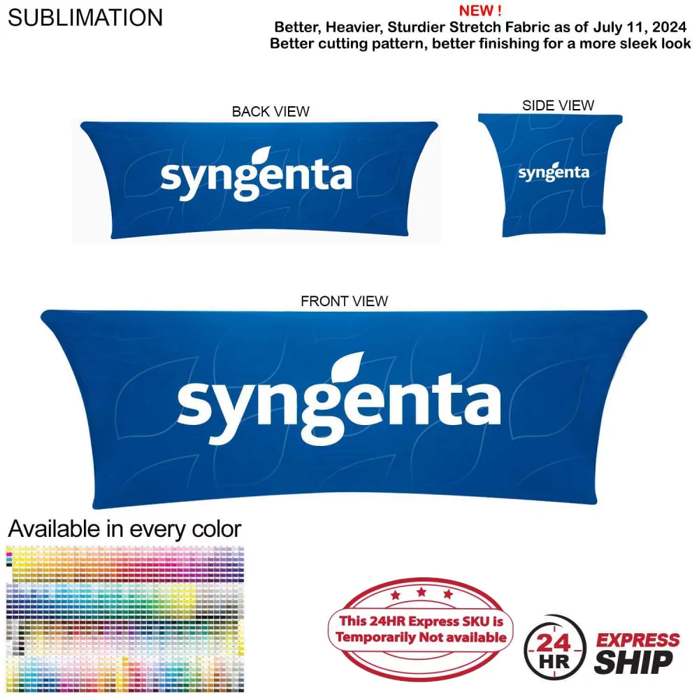 24 Hr Express Ship - Sublimated Stretch Curved Fit Table Throw for 8ft table, 4 sided, Closed back