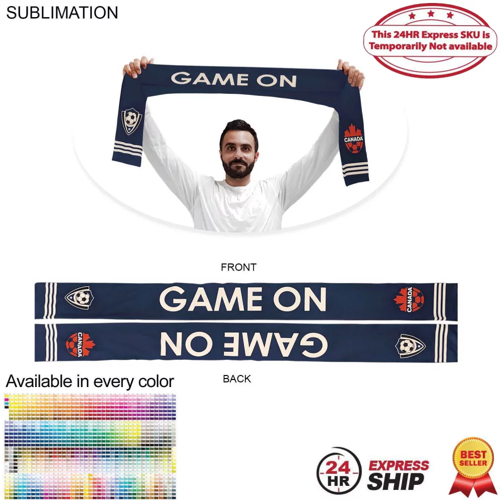 24 Hr Express Ship -Sublimated Soccer Football Stadium Scarves 6x60, Sublimated edge to edge 2 sides