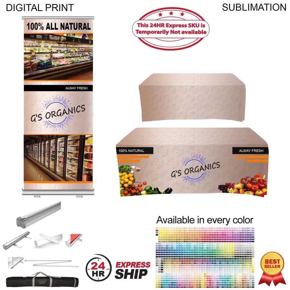 24Hr Express Ship- Most Popular Tradeshow Package, Premium Retractable Banner+ Sublimated Tablecloth