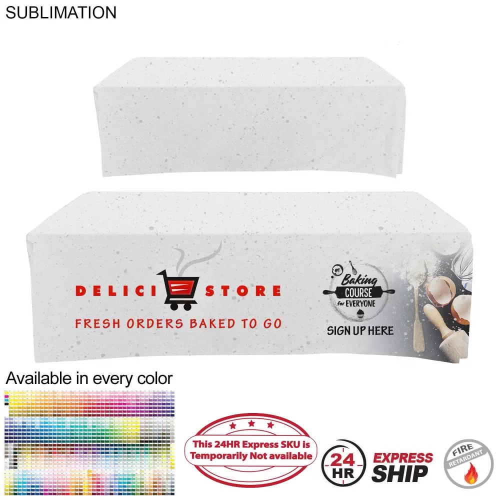24 Hr Express Ship - Sublimated Box Style Fitted Tablecloth for 8' Table, 4 sided, Closed back