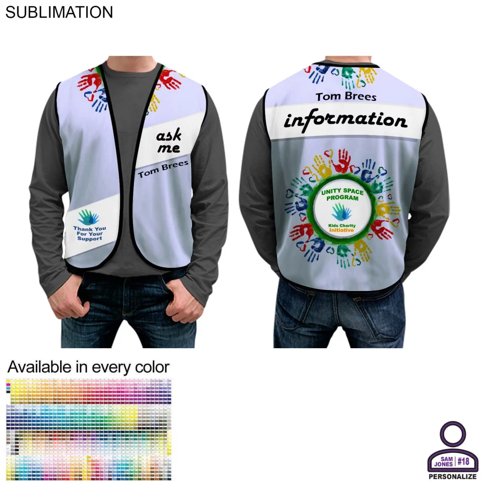 Personalized Domestic Made Poplin Vest, Sublimated, Uniform, Volunteer, Safety Vest