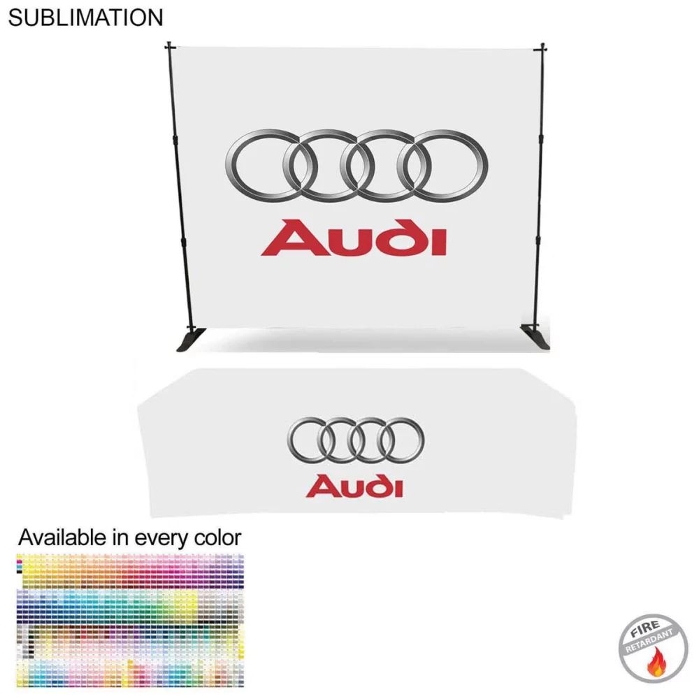 Tradeshow Booth Package Deluxe, 10' Expanding Display and 8' Sublimated PREMIUM Tablecloth