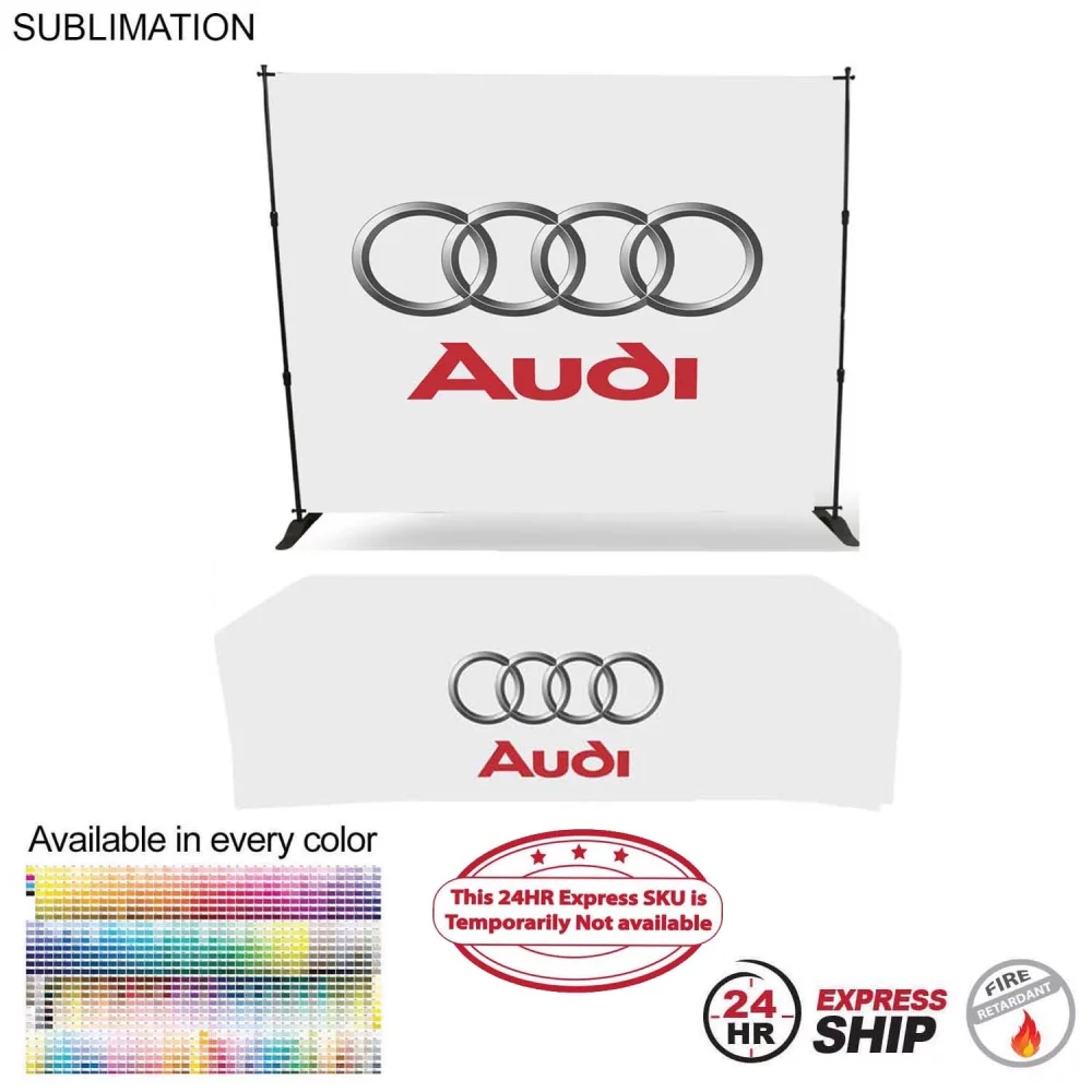24Hr Express Ship- Tradeshow Booth Package 10' Expanding Display & 8' Sublimated PREMIUMTablecloth