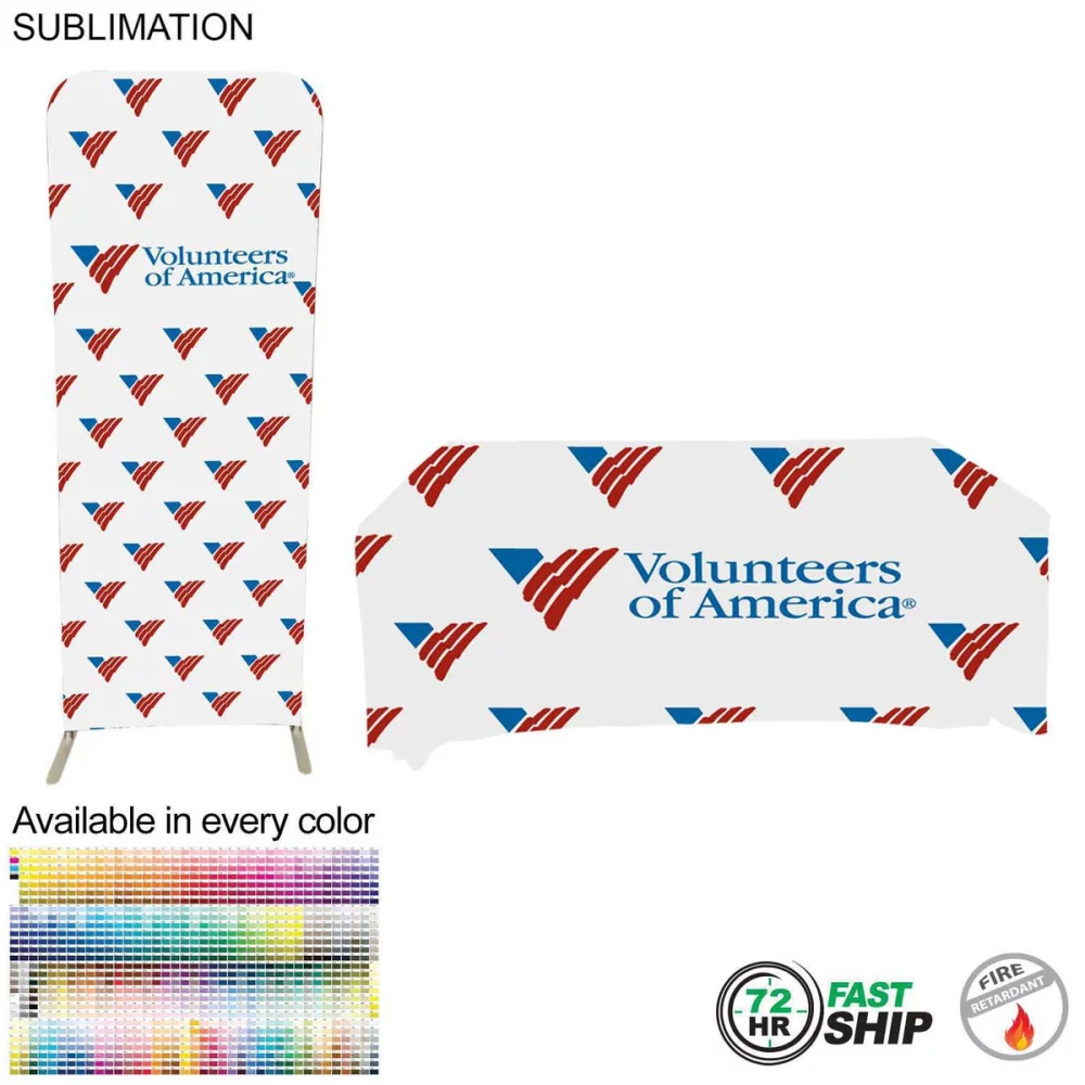 72 Hr Fast Ship - Tradeshow Booth Package Sleek, 2' EuroFit Display and 6' Sublimated Tablecloth