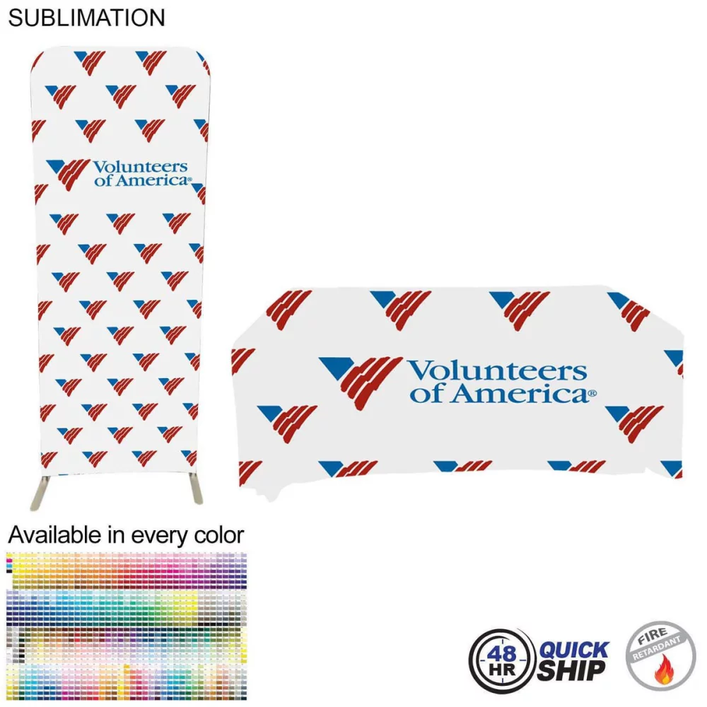 48 Hr Quick Ship - Tradeshow Booth Package Sleek, 2' EuroFit Display and 6' Sublimated Tablecloth