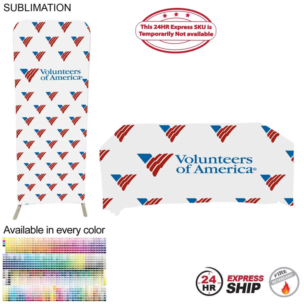 24 Hr Express Ship - Tradeshow Booth Package Sleek, 2' EuroFit Display and 6' Sublimated Tablecloth