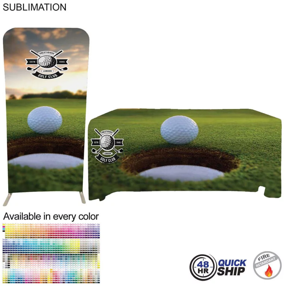 48 Hr Quick Ship - Tradeshow Booth Package Sleek,3'W EuroFit Display and 6' Sublimated Tablecloth