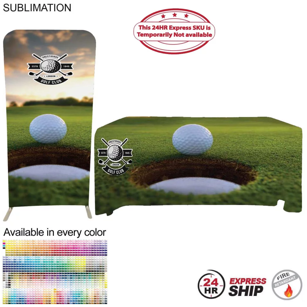 24 Hr Express Ship- Tradeshow Booth Package Sleek, 3'Wide EuroFit Display & 6' Sublimated Tablecloth