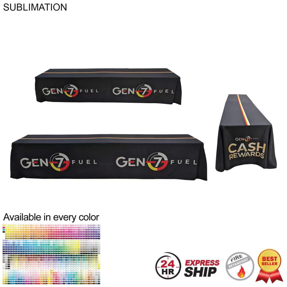 24 Hr Express Ship - Sublimated Table Cloth for 12' table (or 2 x 6' tables combined), Closed Back
