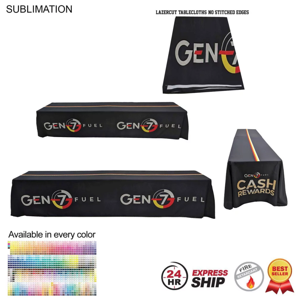 24 Hr Express Ship - 12' LazerCut, 4-Sided Sublimated Tablecloth (on 2 x 6ft tables combined)