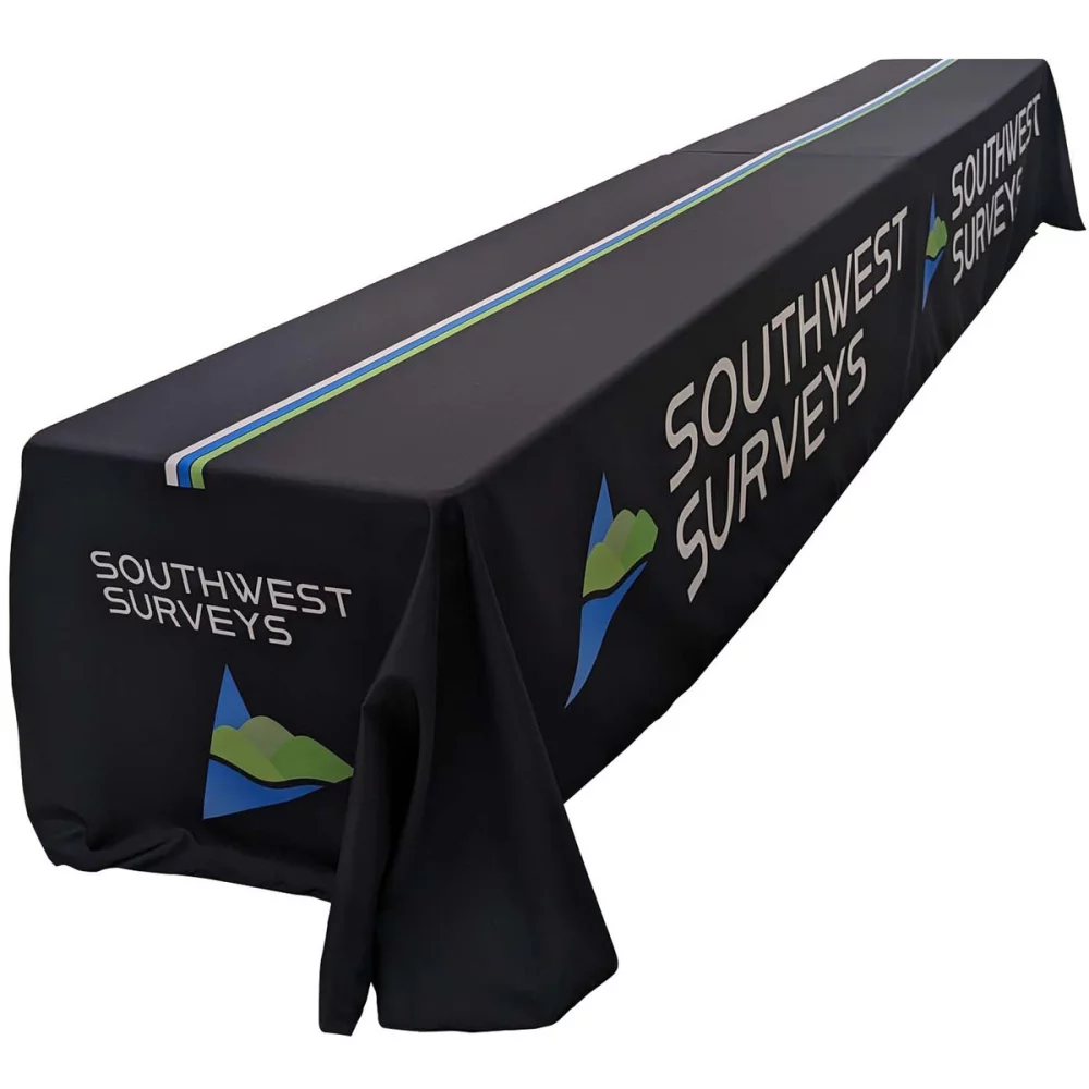 16' LazerCut, 4-Sided Sublimated Tablecloth, Drape Style, Closed Back (on 2 x 8ft tables combined)