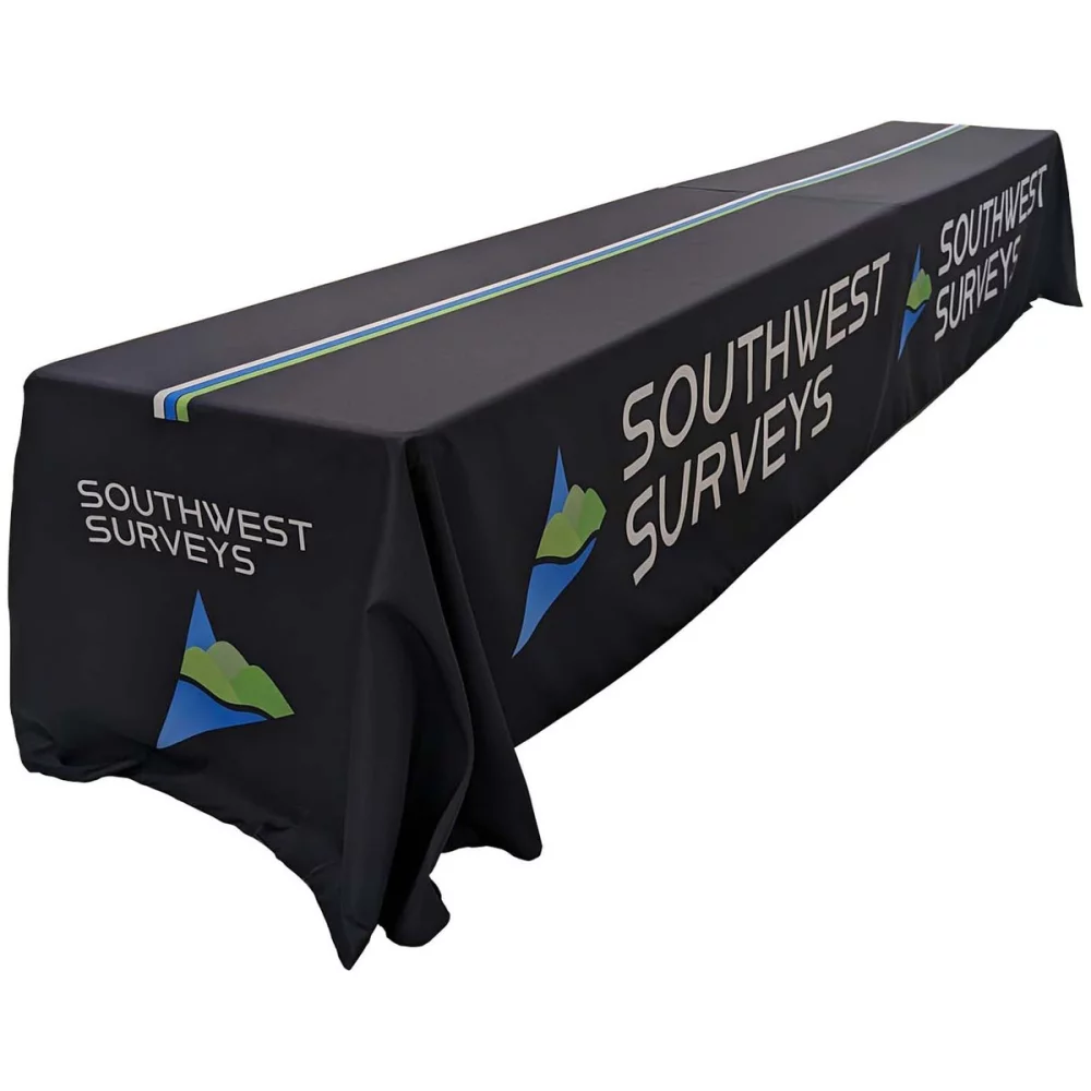 Sublimated Table Cloth for 16' table (or 2 x 8' tables combined), Drape Style, 4 sided, Closed back