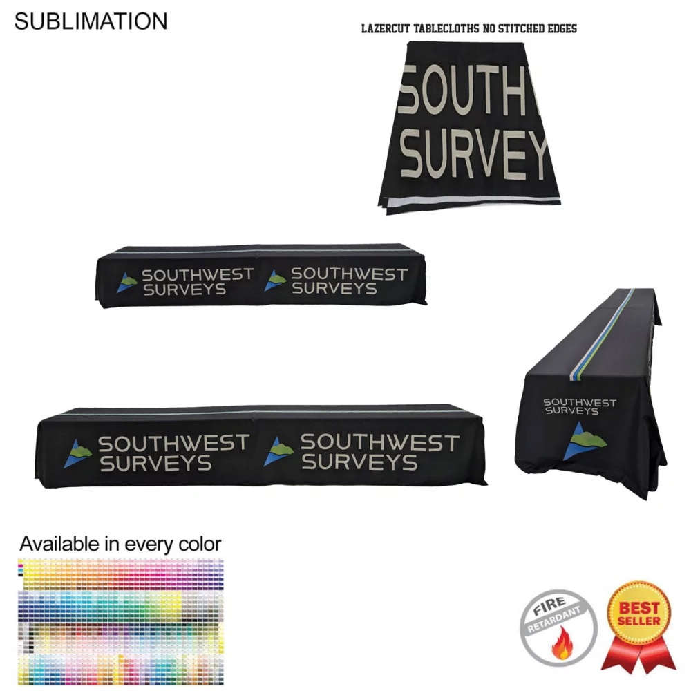 16' LazerCut, 4-Sided Sublimated Tablecloth, Drape Style, Closed Back (on 2 x 8ft tables combined)