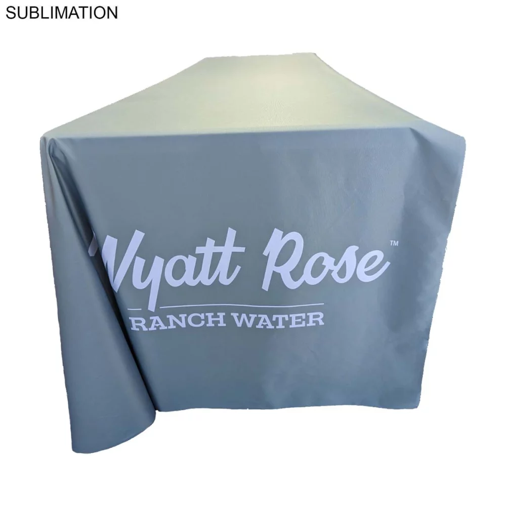 24Hr Express Ship - Sublimated PREMIUM Cloth for 8' Table, Drape Style, Open Back, Rounded corners
