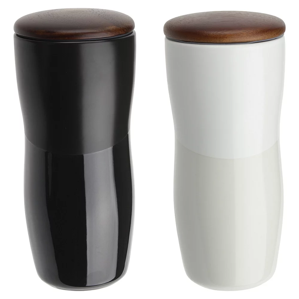 Adriano 12 oz Double-wall Ceramic Tumbler with Wood Lid