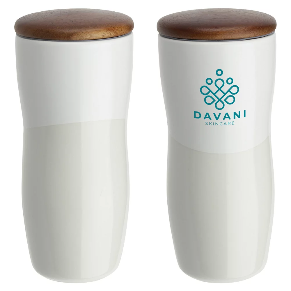 Adriano 12 oz Double-wall Ceramic Tumbler with Wood Lid