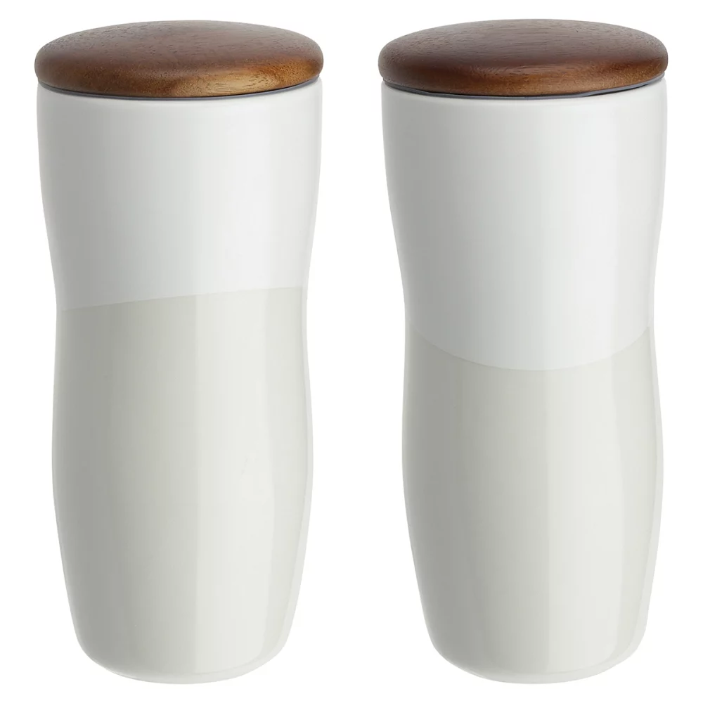 Adriano 12 oz Double-wall Ceramic Tumbler with Wood Lid