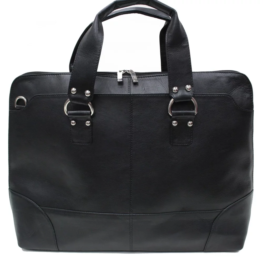 Ashlin® Designer Kellin Ladies Midnight Black Tuscany Cowhide Zippered Briefcase