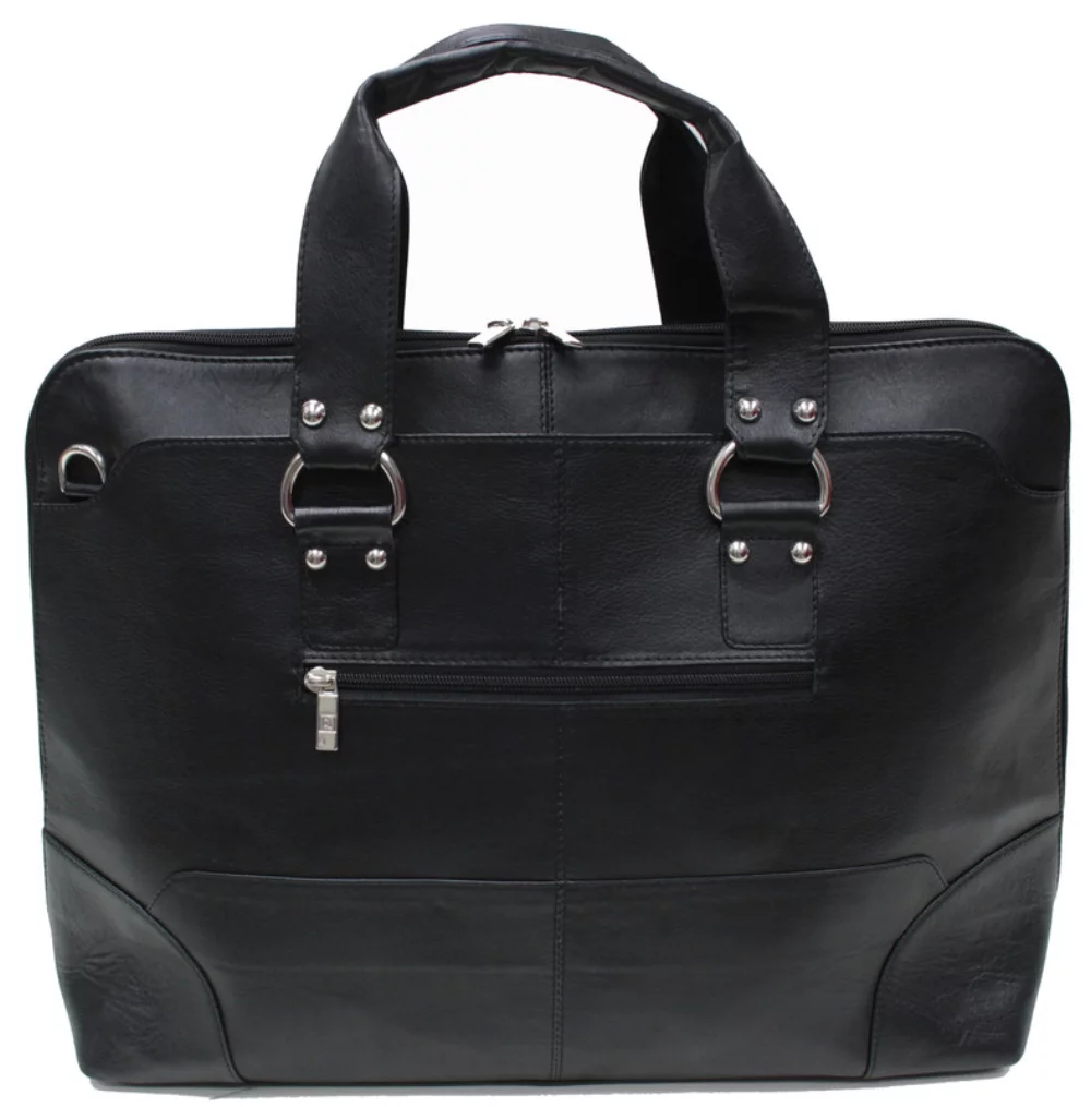 Ashlin® Designer Kellin Ladies Midnight Black Tuscany Cowhide Zippered Briefcase