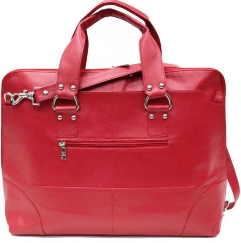 Ashlin® Designer Kellin Ladies Fire Engine Red Pebbled Cowhide Leather Zippered Briefcase