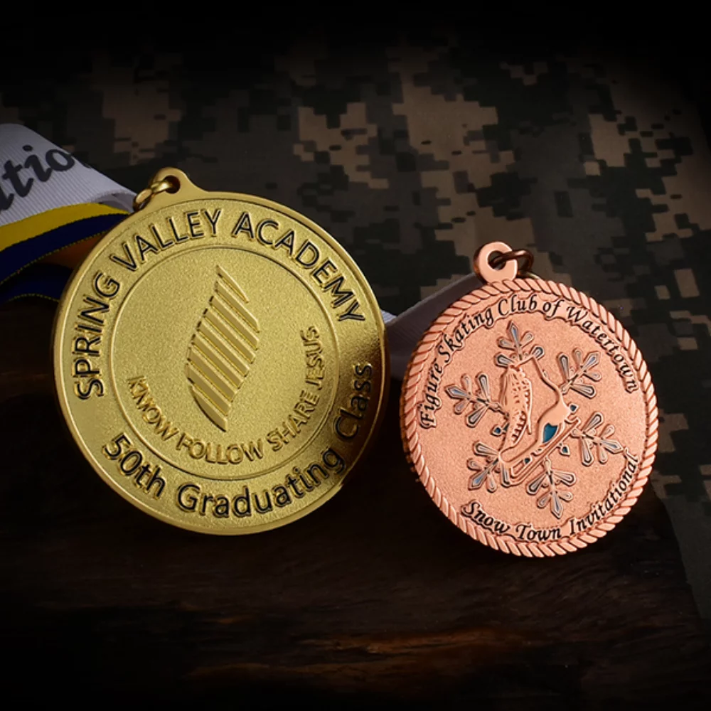5" Custom Die Cast Shiny w/Sandblast/Textured Background Medals