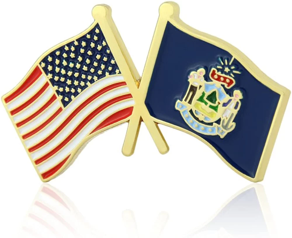 Stock Crossed Flag Pin (Maine & USA)