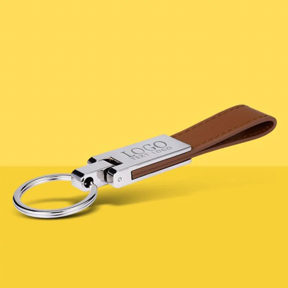 Porte-clés promotionnel en cuir et argent offert en cadeau