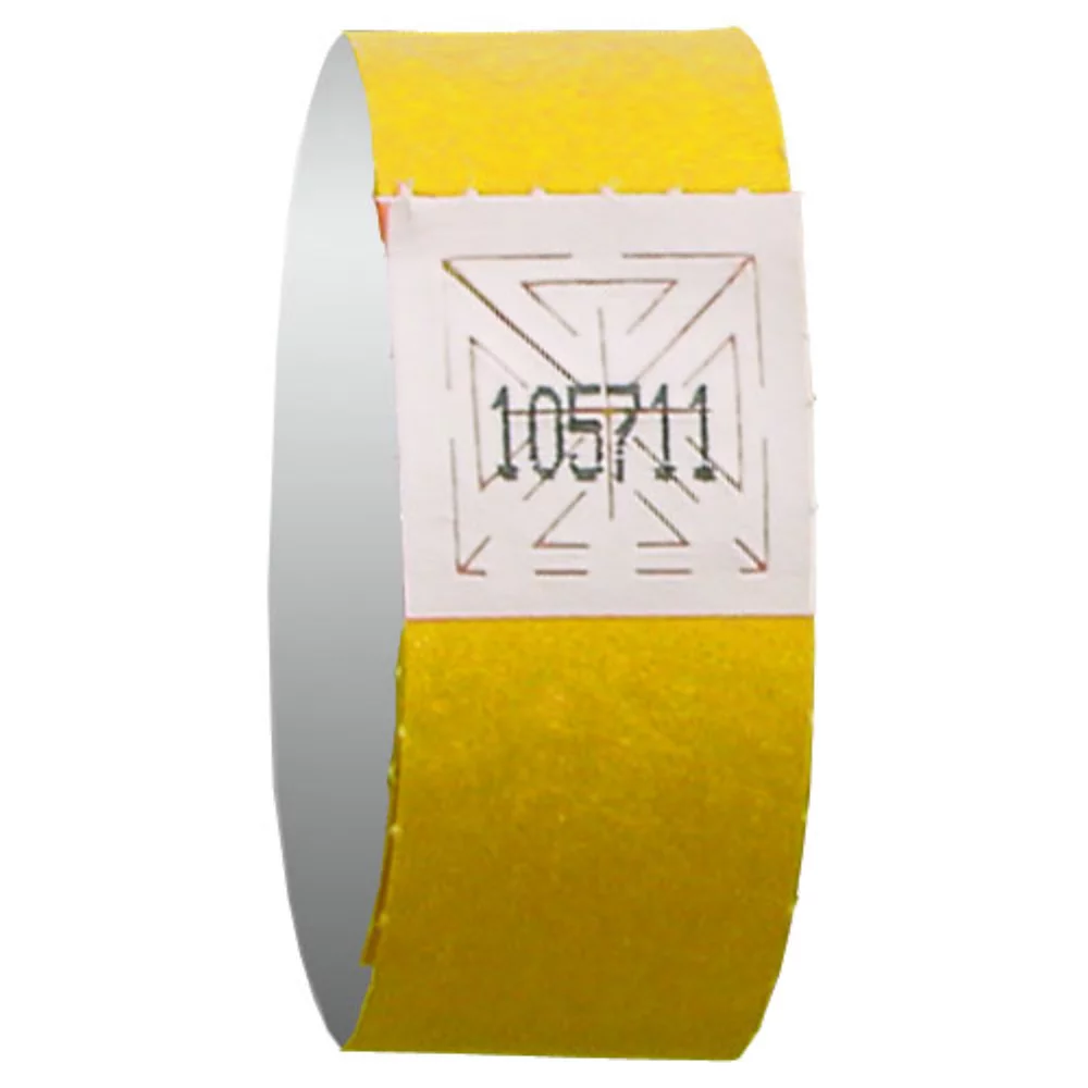 Bracelet d'admission jaune en Tyvek de 3/4 pouce.
