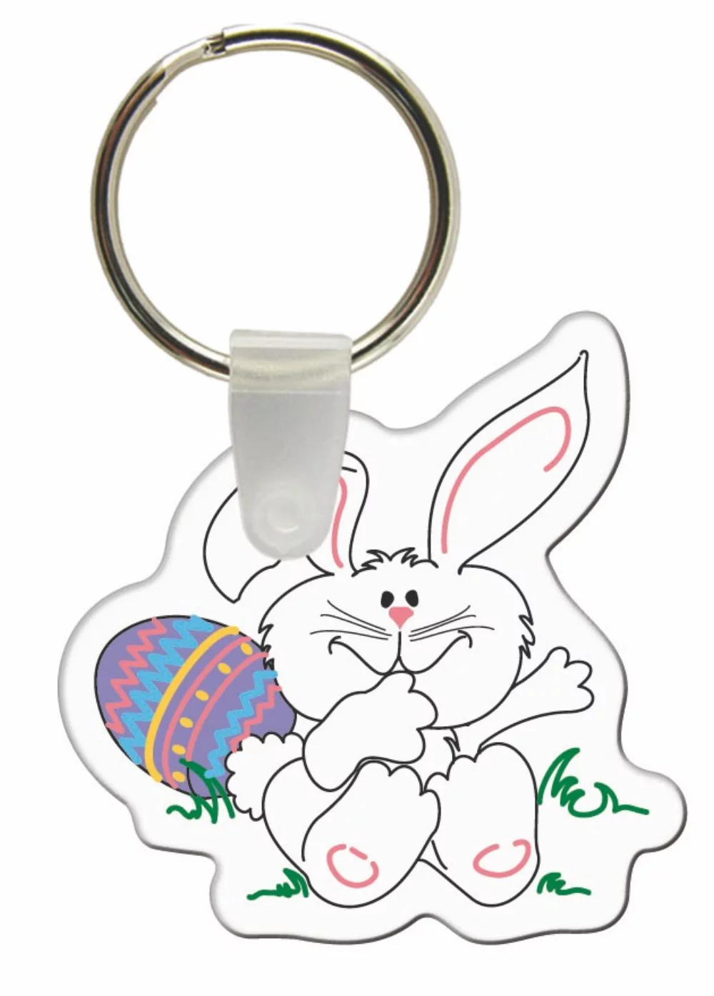 Étiquettes de clés personnalisées - Couleur complète sur vinyle blanc - Lapin de Pâques avec œuf