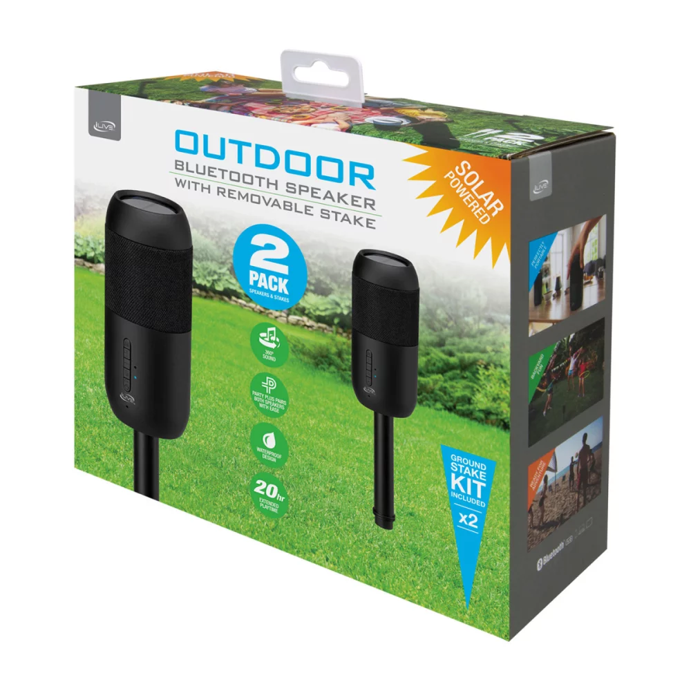 Enceintes Bluetooth solaires iLive™ pour l'intérieur et l'extérieur - Noir