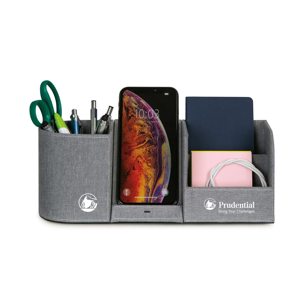 Organisateur de bureau avec charge sans fil Truman - Gris moyen chiné